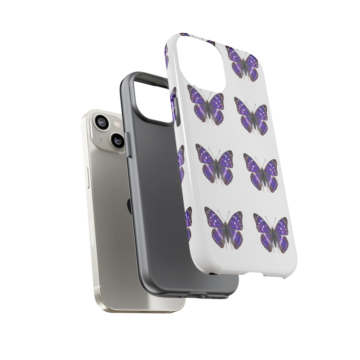 Purple Butterfly Tough Phone Case — Durable Protective iPhone Case with Repeating Butterfly Pattern