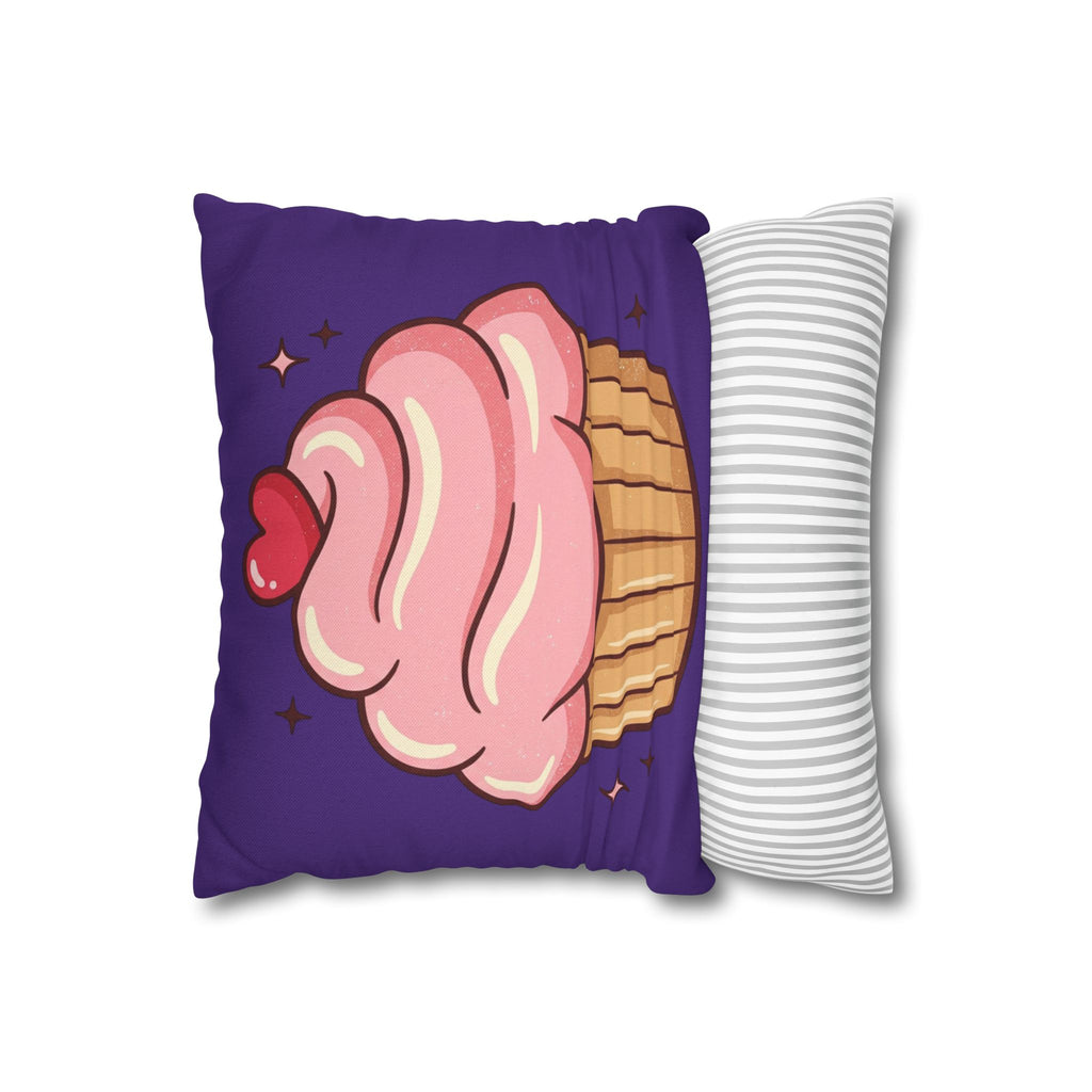 Pink Cupcake Spun Polyester Square Pillowcase- Dark Purple