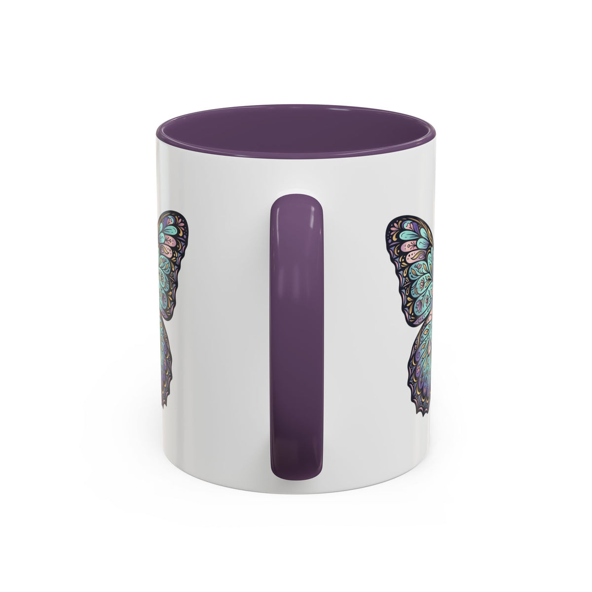 Butterfly Accent Coffee Mug — Teal Mandala Wing Design (11/15oz)