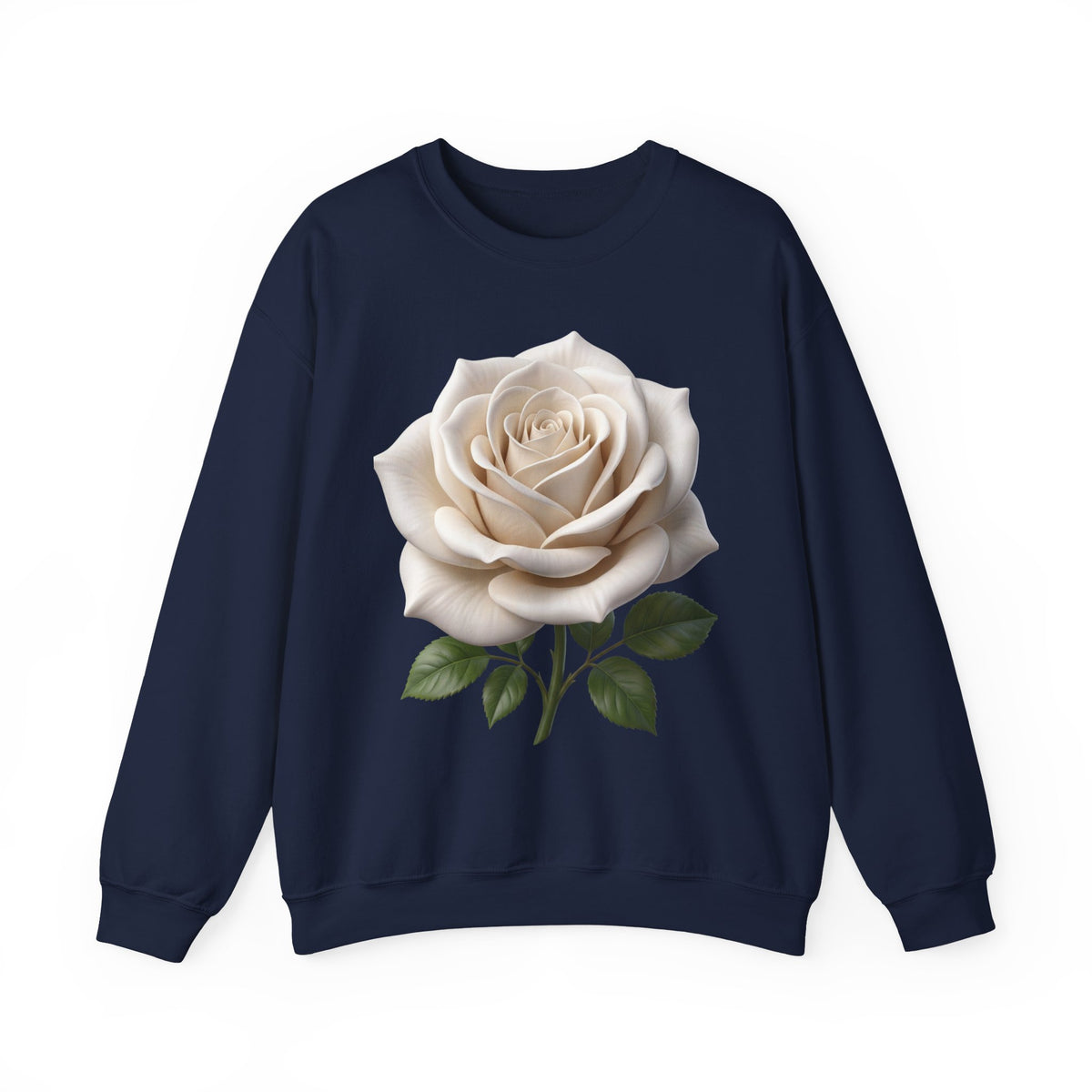 White Rose Crewneck Sweatshirt — Elegant Botanical Floral Pullover