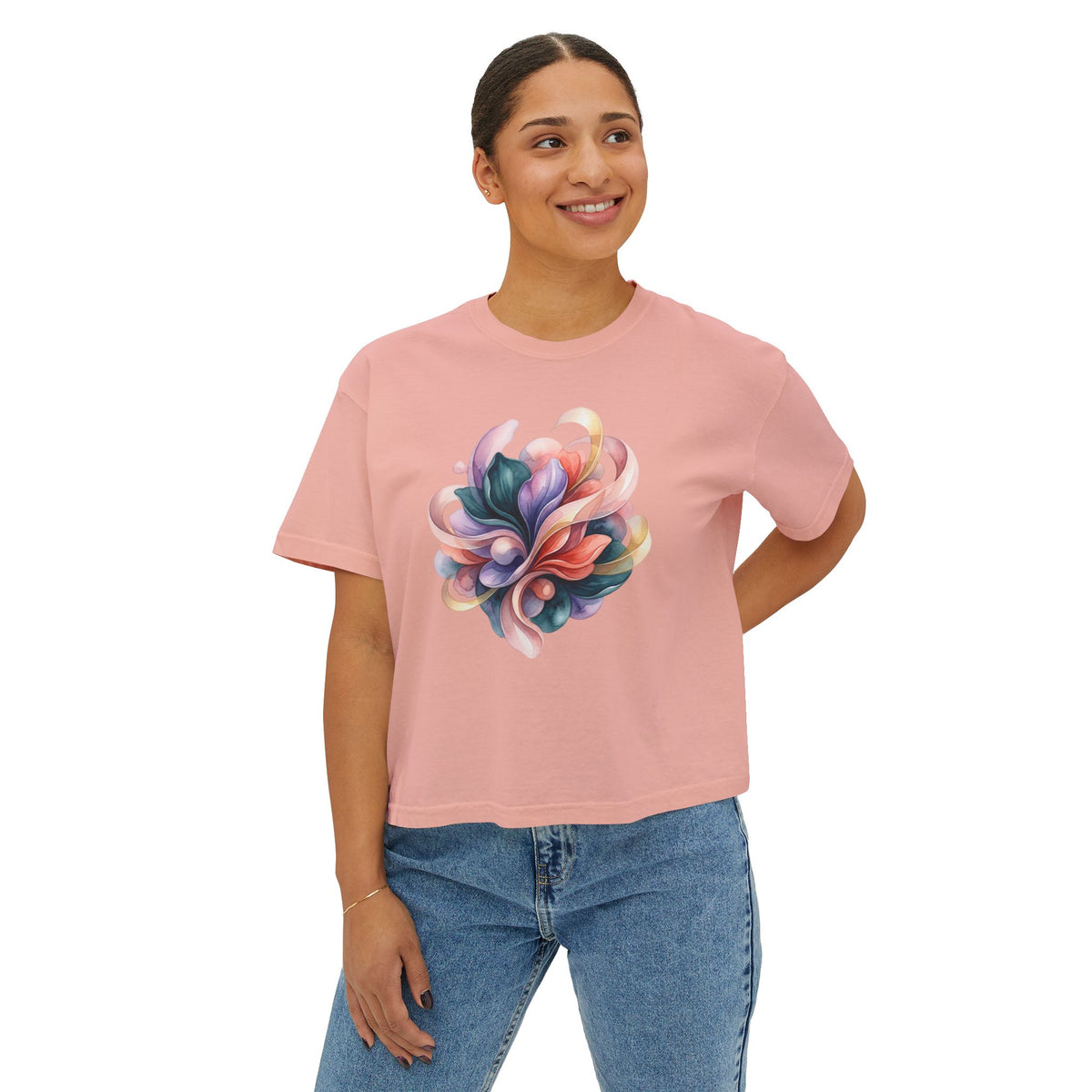 Women's Boxy Tee — Abstract Floral Swirl Graphic