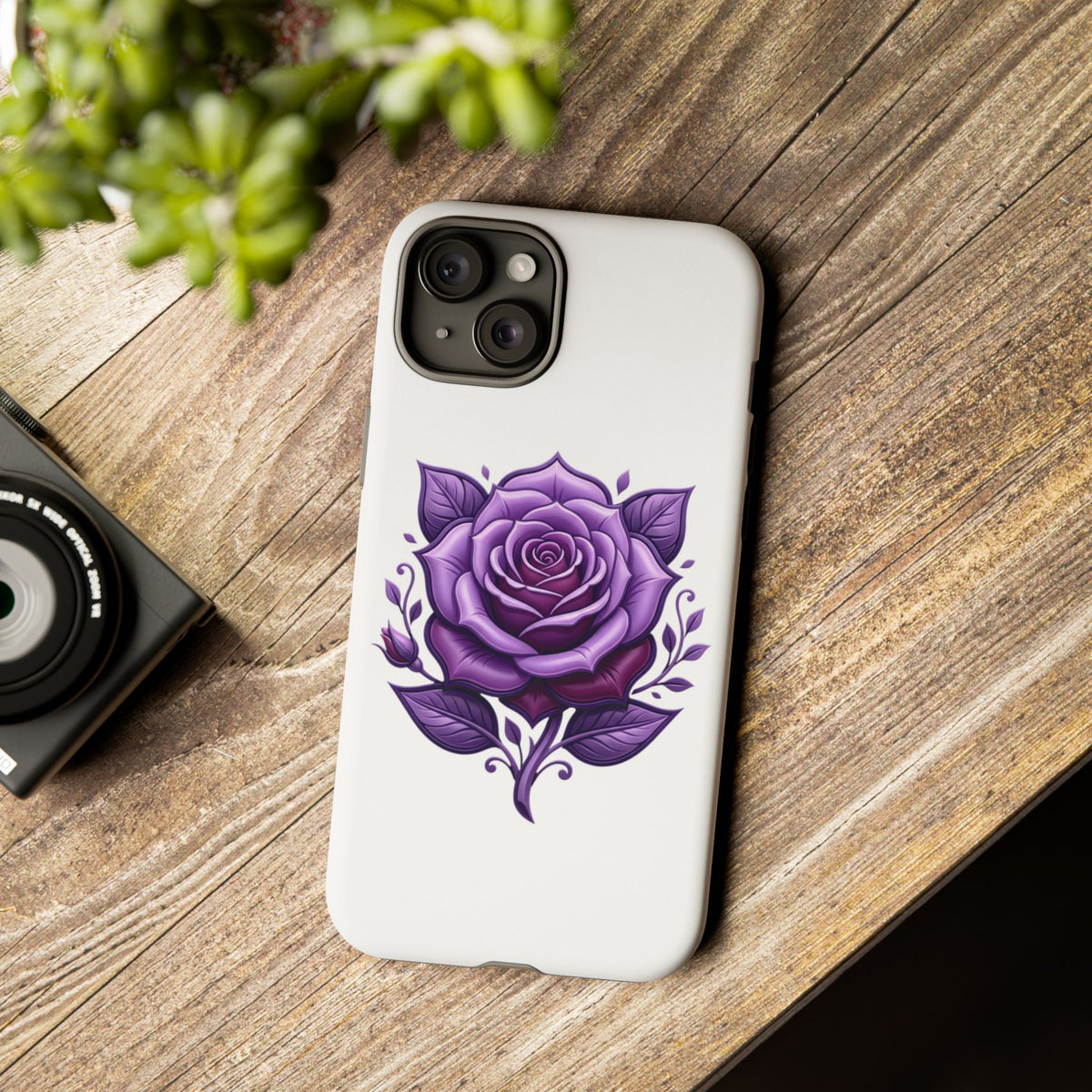 Purple Rose Tough Phone Case — Floral Protective Phone Cover