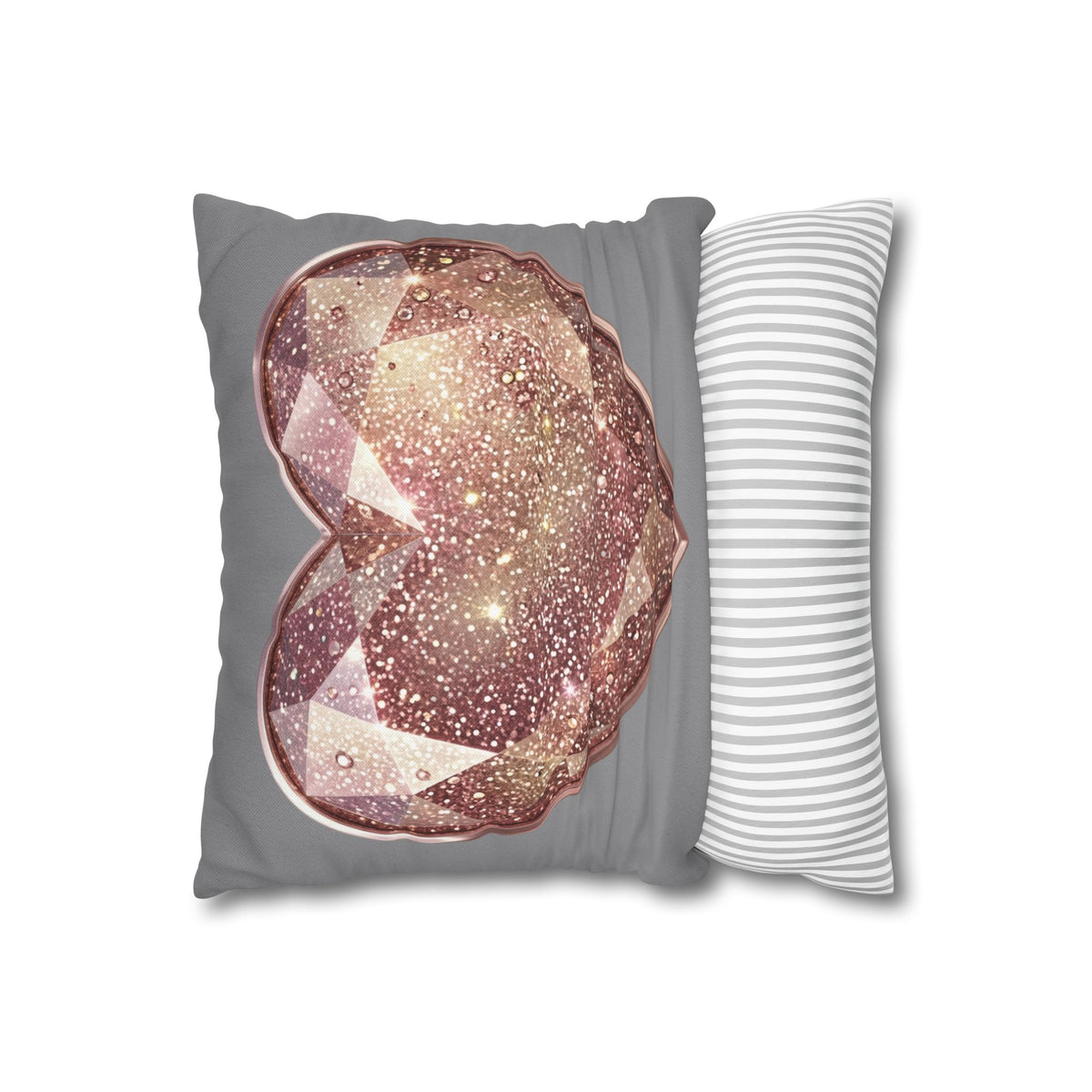 Glitter Rose Crystal Heart Pillowcase- Grey