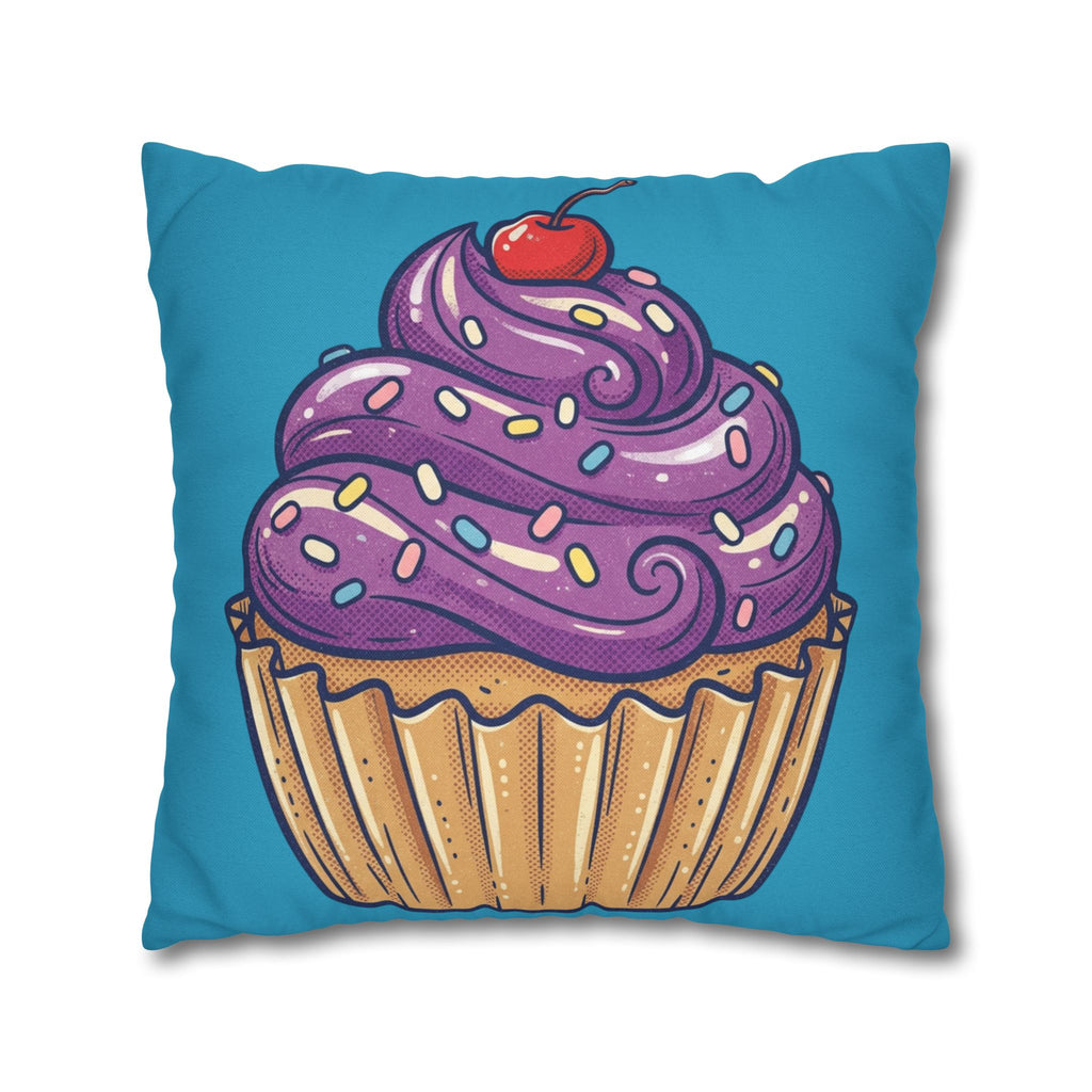 Cupcake Pillowcase — Cute Purple Frosting Decorative Throw Pillow- Turquoise