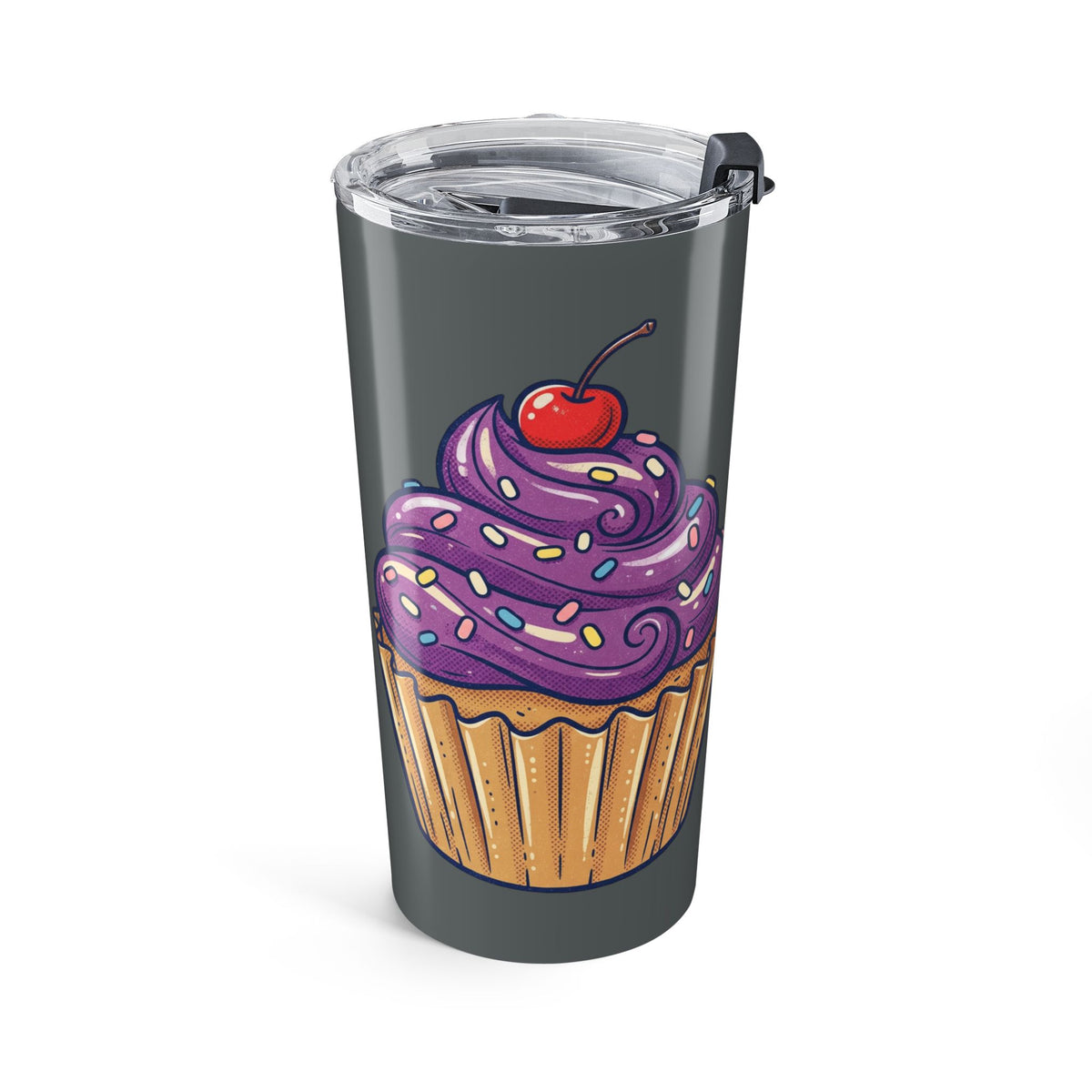 20oz Cupcake Tumbler Dark Grey — Purple Frosting Insulated Travel Cup