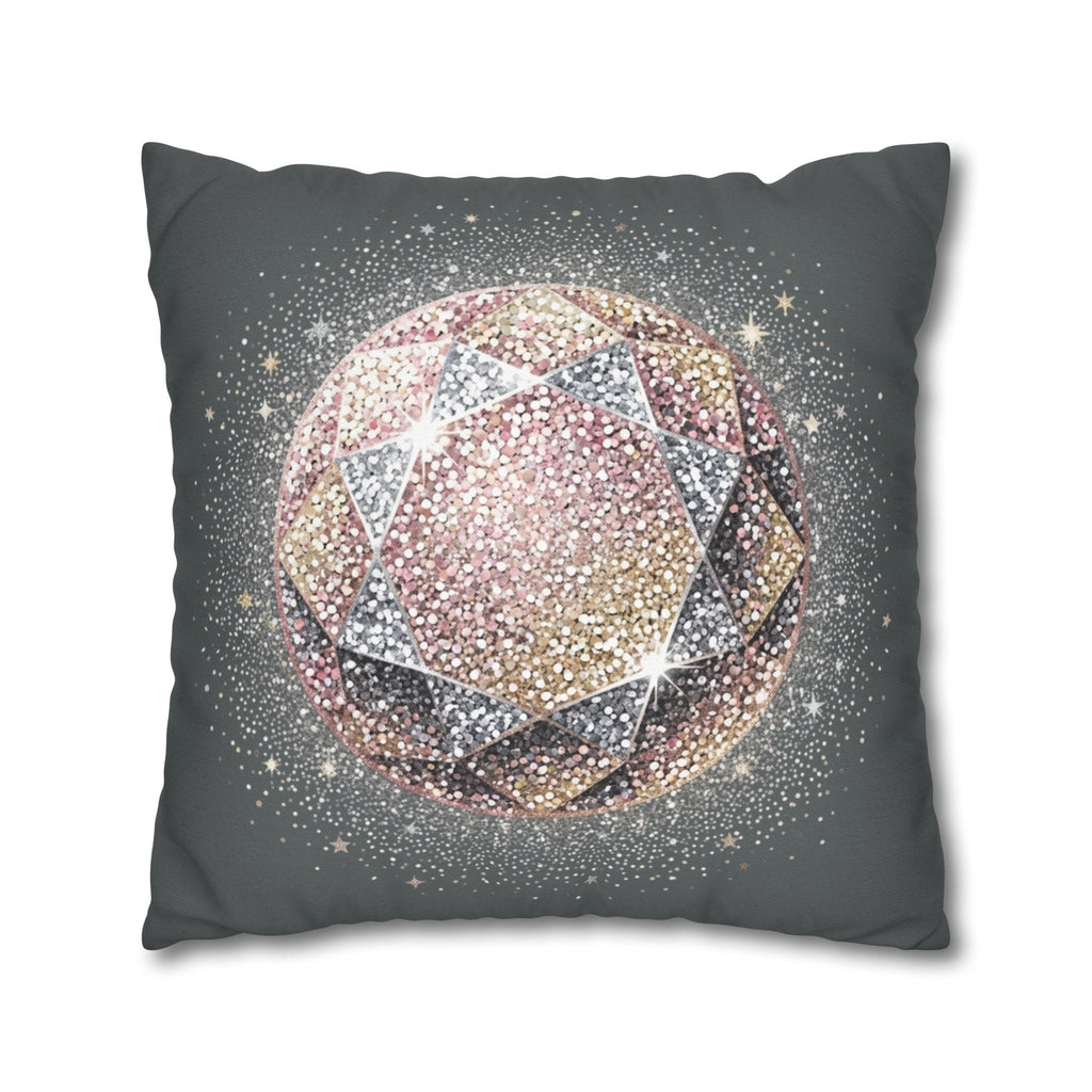 Glittery Dark Grey Spun Polyester Square Pillowcase
