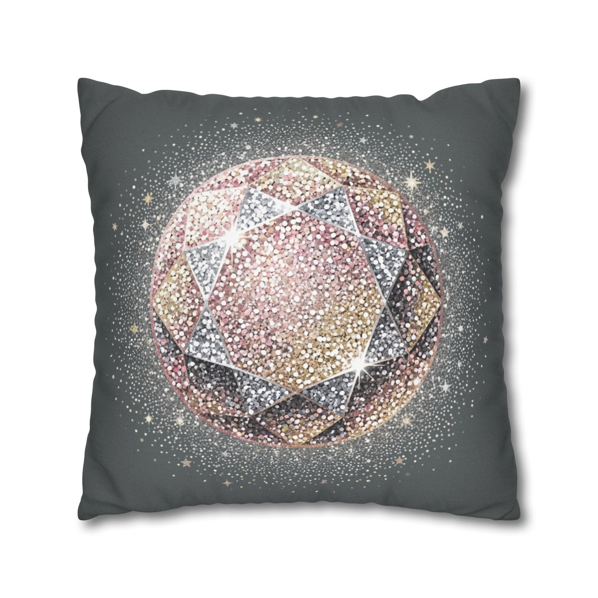 Glittery Dark Grey Spun Polyester Square Pillowcase