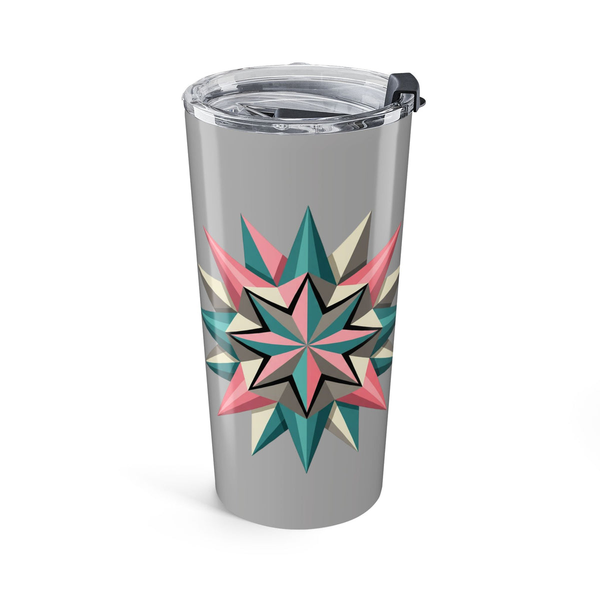 20oz Geometric Starburst Tumbler — Colorful Abstract Travel Cup- Light Grey