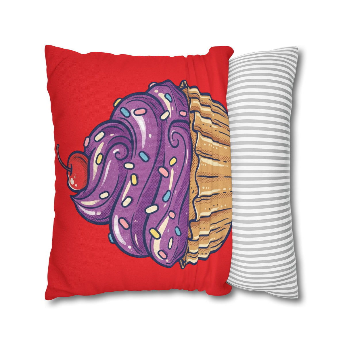 Cupcake Art Pillowcase — Purple Frosting Dessert Throw Pillow Cover- Red