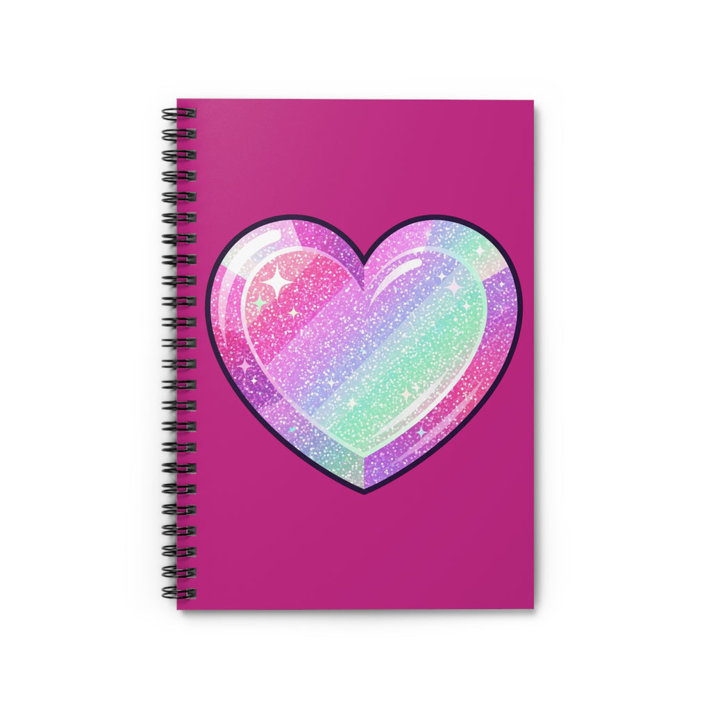 Glitter Rainbow Heart Spiral Notebook — Ruled Journal for Teens & Kids- Magenta
