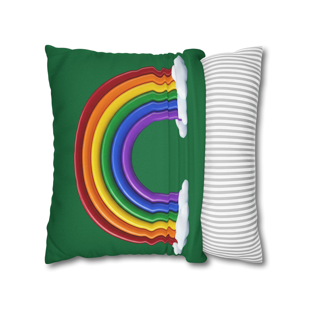 Rainbow Dark Green Spun Polyester Square Pillowcase