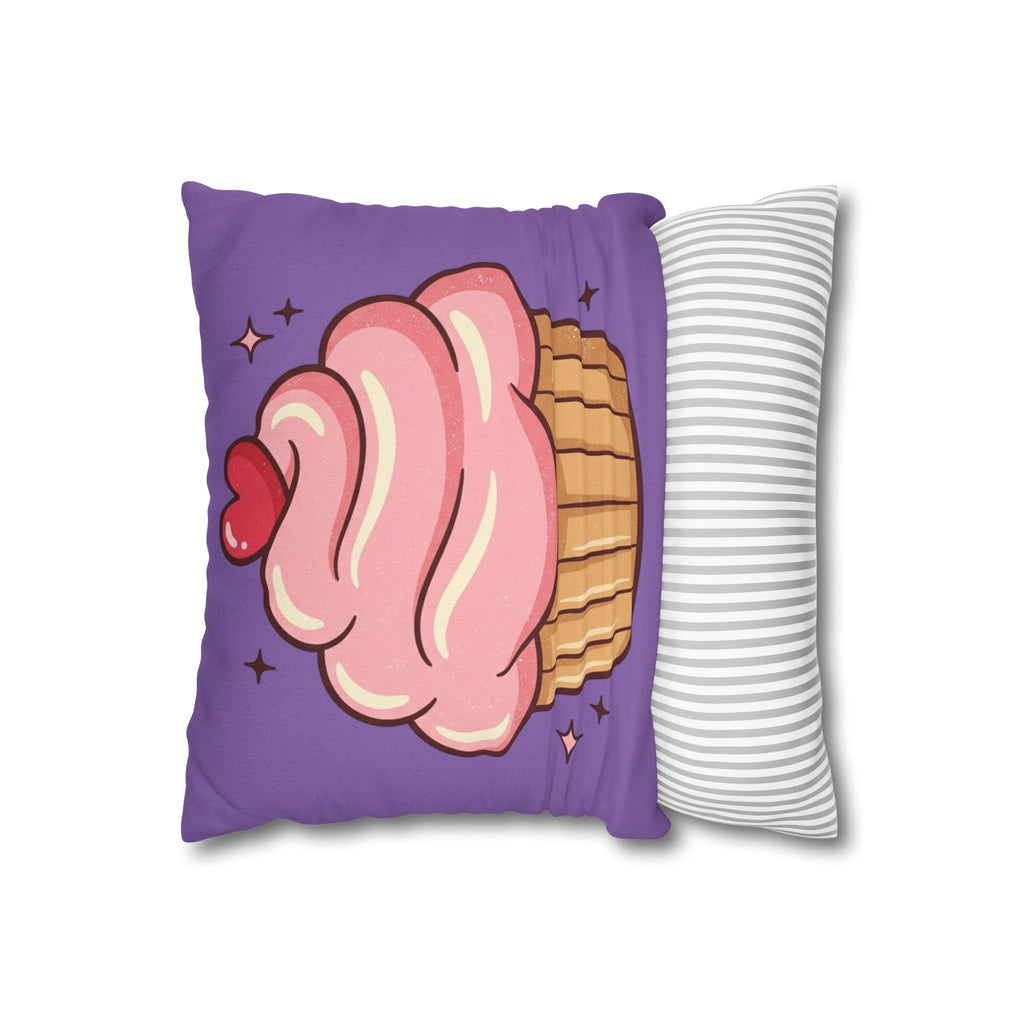 Pink Cupcake Spun Polyester Square Pillowcase- Light Purple