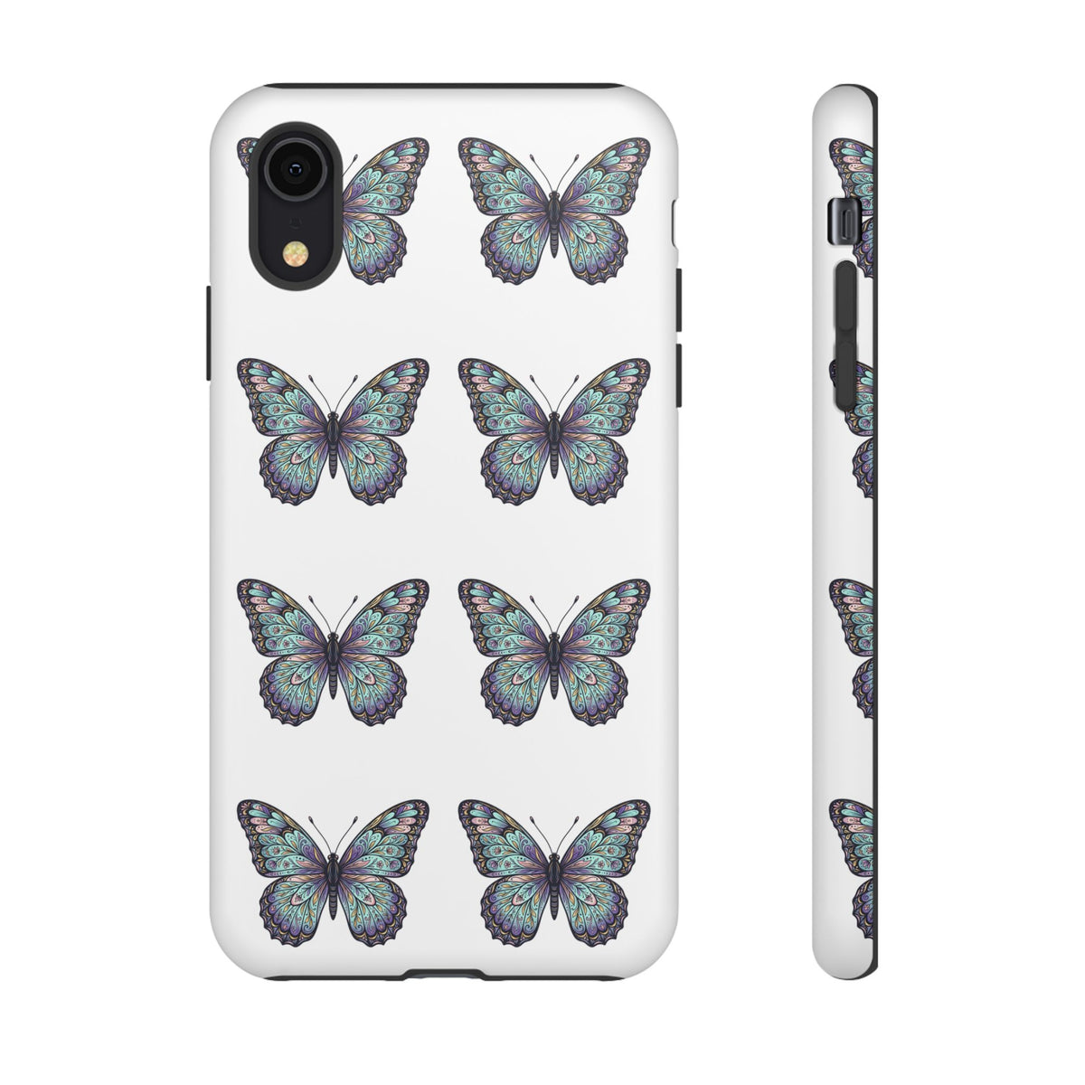 Butterfly Pattern Tough Phone Case — Vintage Teal Floral Protective Cover