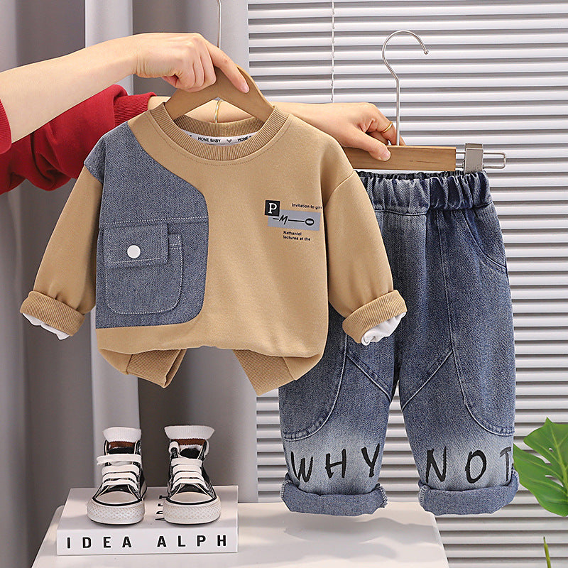Autumn baby and children's long sleeved hoodie two-piece set