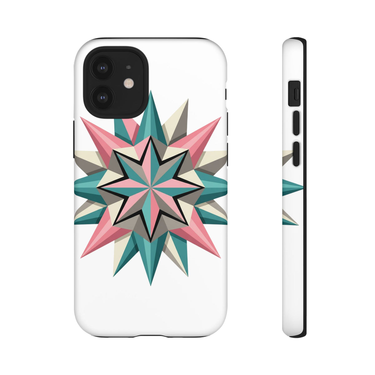 Geometric Star Tough Phone Case – Pink Teal Compass Design