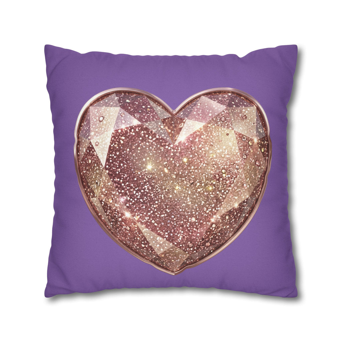 Glitter Gem Heart Pillowcase — Purple Decorative Throw Pillow Cover- Light Purple