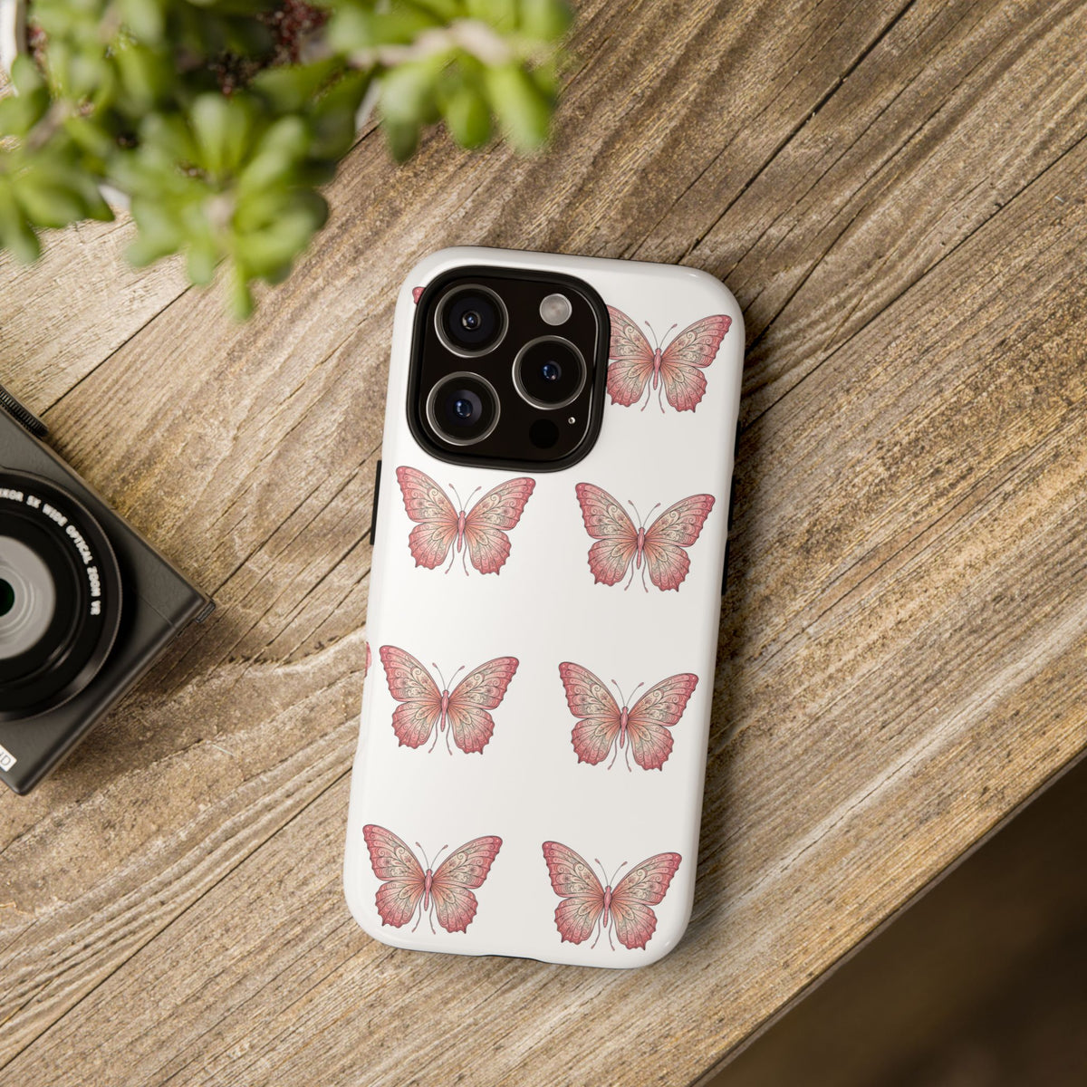 Pink Butterfly Tough Phone Case — Floral Pattern Protective Cover