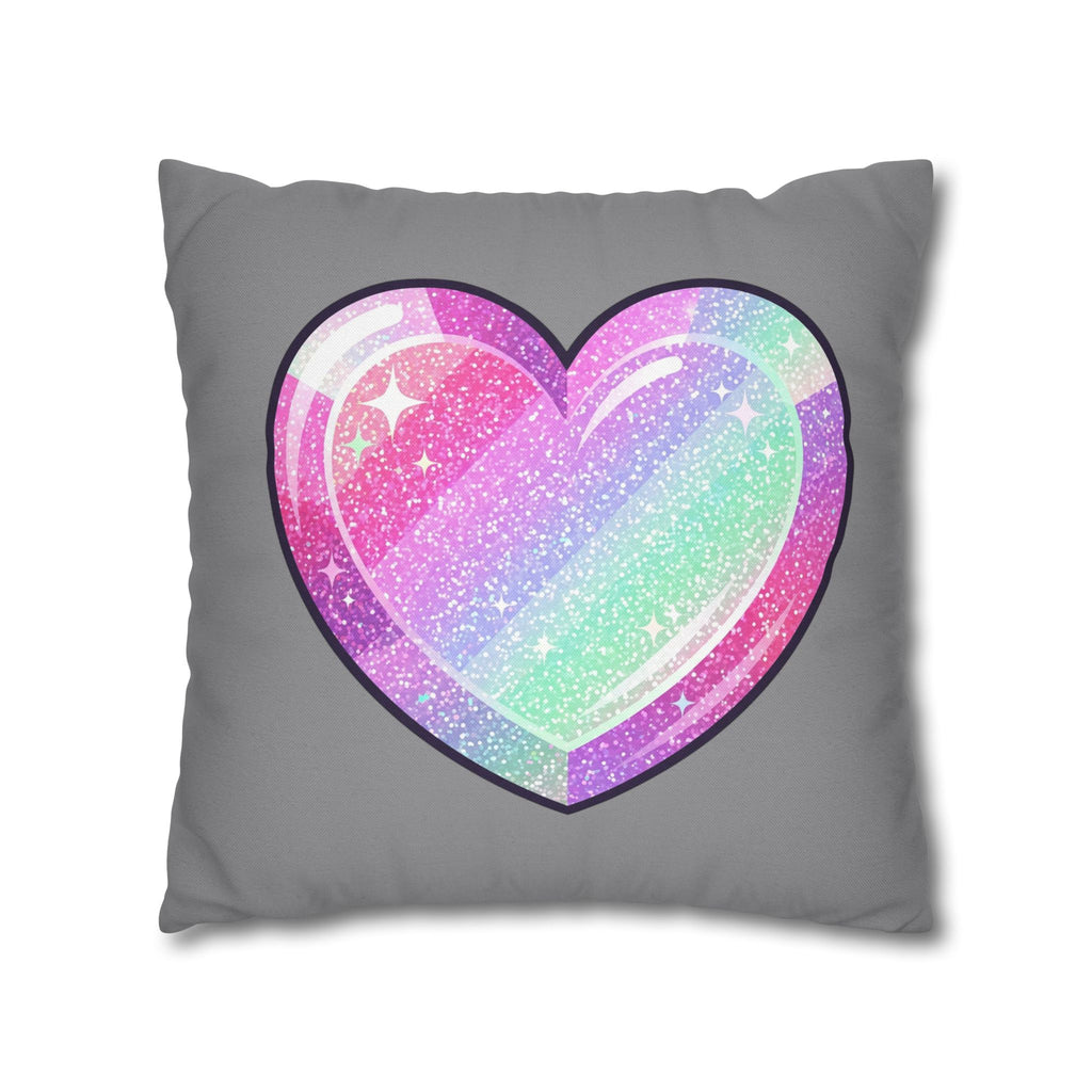 Pastel Glitter Heart Pillowcase Spun Polyester Square Pillowcase- Grey