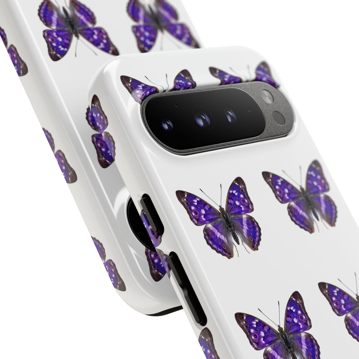 Purple Butterfly Tough Phone Case — Durable Protective iPhone Case with Repeating Butterfly Pattern