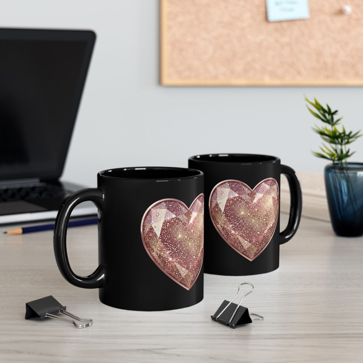 Rose Gold Heart Black Mug (11oz, 15oz)