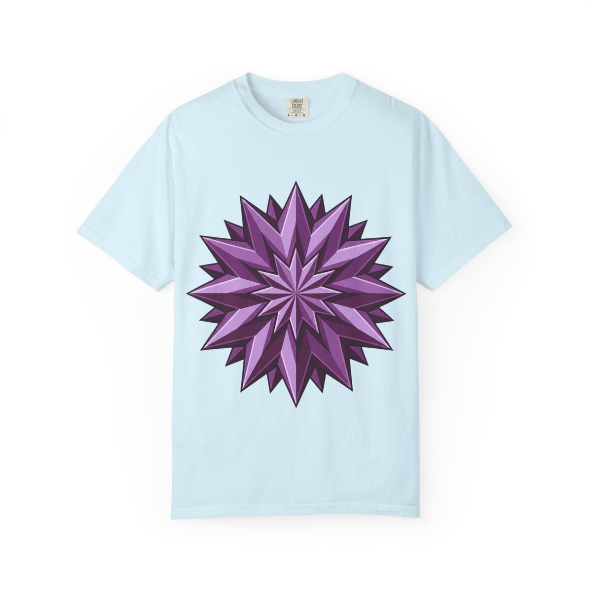 Purple Geometric Starburst T-Shirt — Bold 3D Floral Graphic Tee