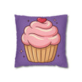 Pink Cupcake Spun Polyester Square Pillowcase- Light Purple