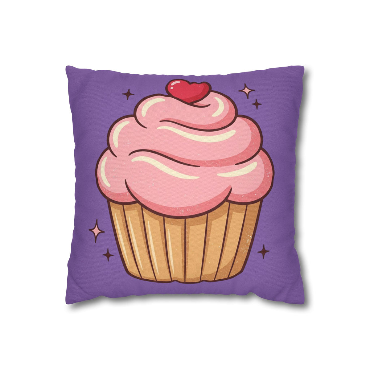 Pink Cupcake Spun Polyester Square Pillowcase- Light Purple