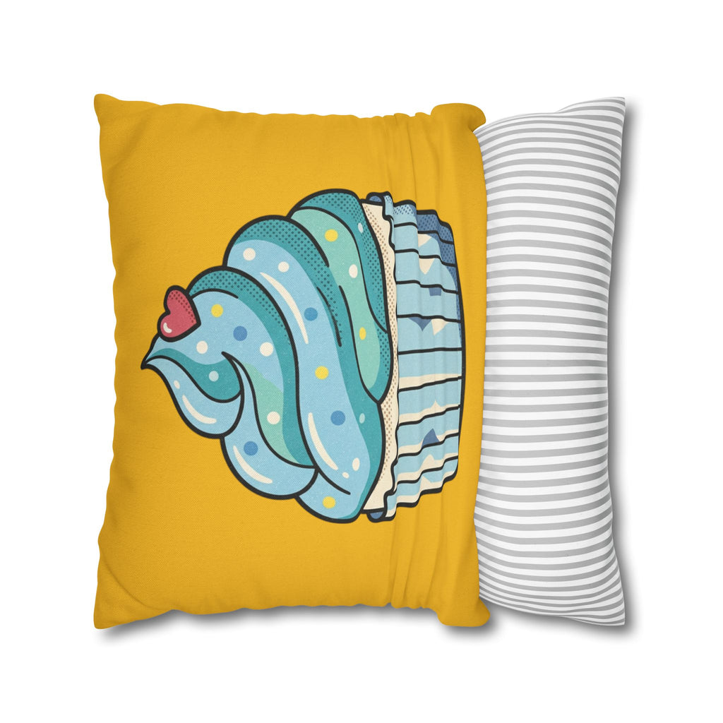 Cute Blue Cupcake Decorative Pillowcase — Whimsical Dessert Accent for Kids’ Rooms & Bakeries- Yellow