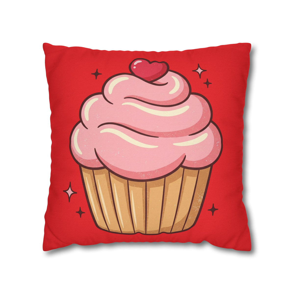 Pink Cupcake Spun Polyester Square Pillowcase- Red