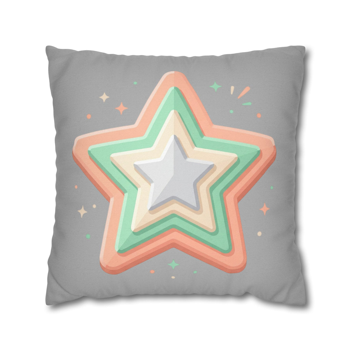 Star Shape Grey Spun Polyester Square Pillowcase
