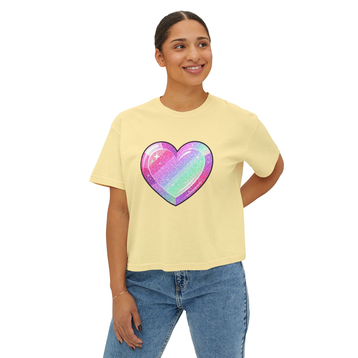 Pastel Glitter Heart Women's Boxy Tee