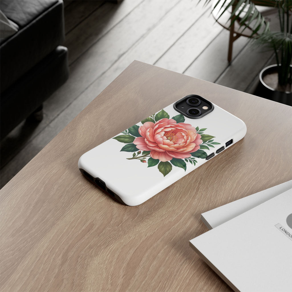 Floral Peony Tough Phone Case — Protective Botanical iPhone Cover