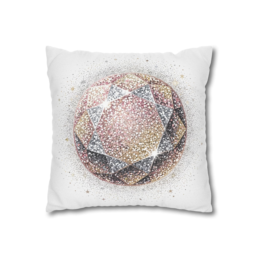 Glittery Spun Polyester Square Pillowcase- White