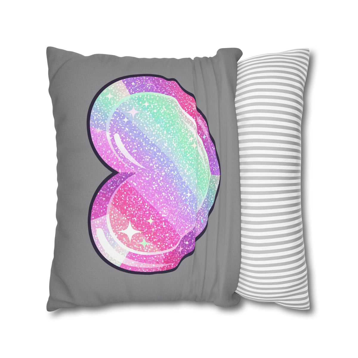 Pastel Glitter Heart Pillowcase Spun Polyester Square Pillowcase- Grey