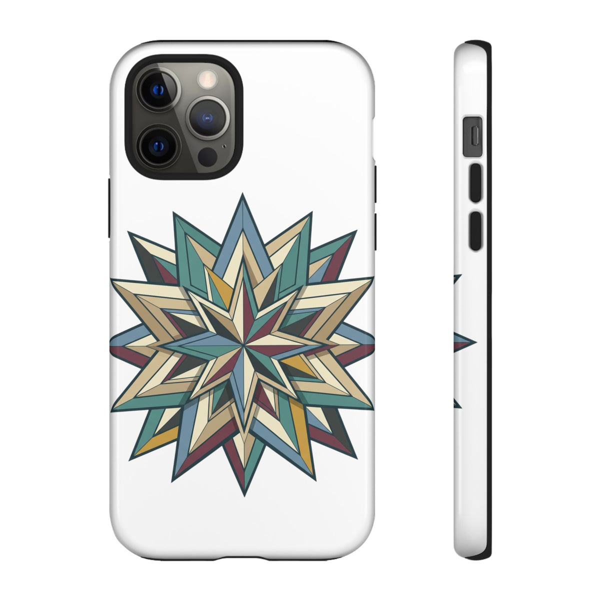 Geometric Star Phone Case — Teal & Earthtone Mandala Design