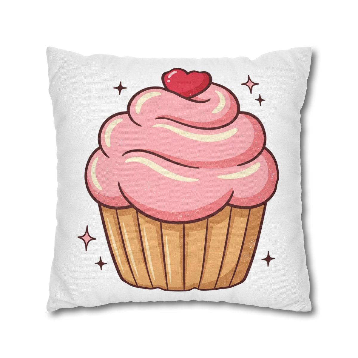 Pink Cupcake Spun Polyester Square Pillowcase- White