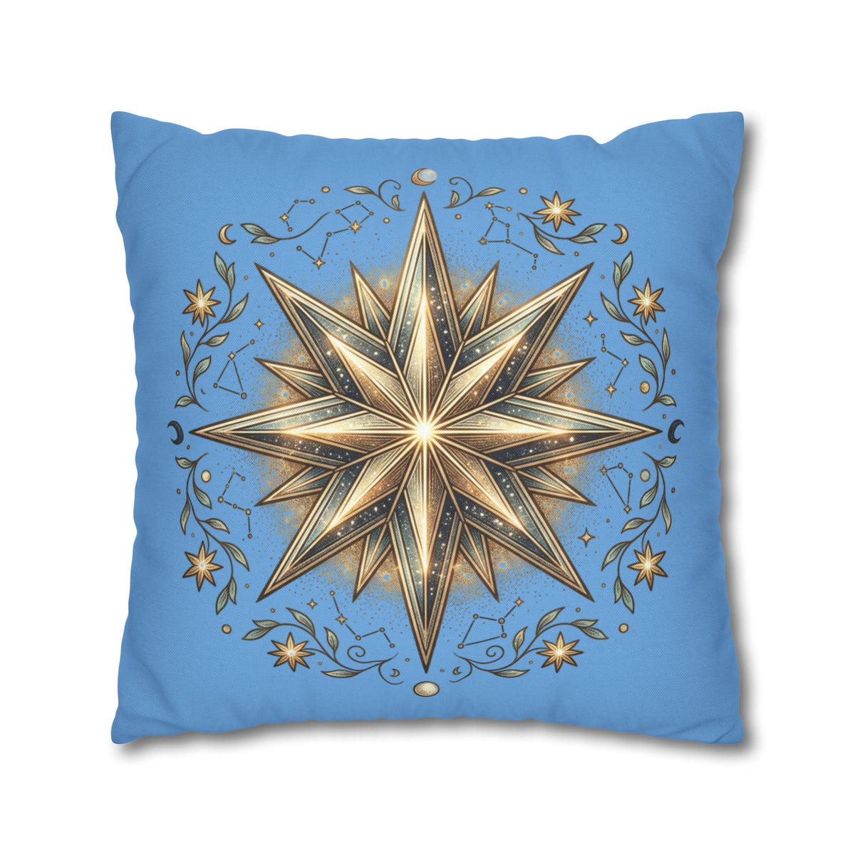 Star Print Light Blue Spun Polyester Square Pillowcase