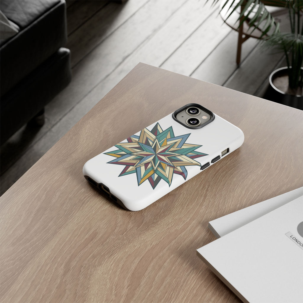Geometric Star Phone Case — Teal & Earthtone Mandala Design