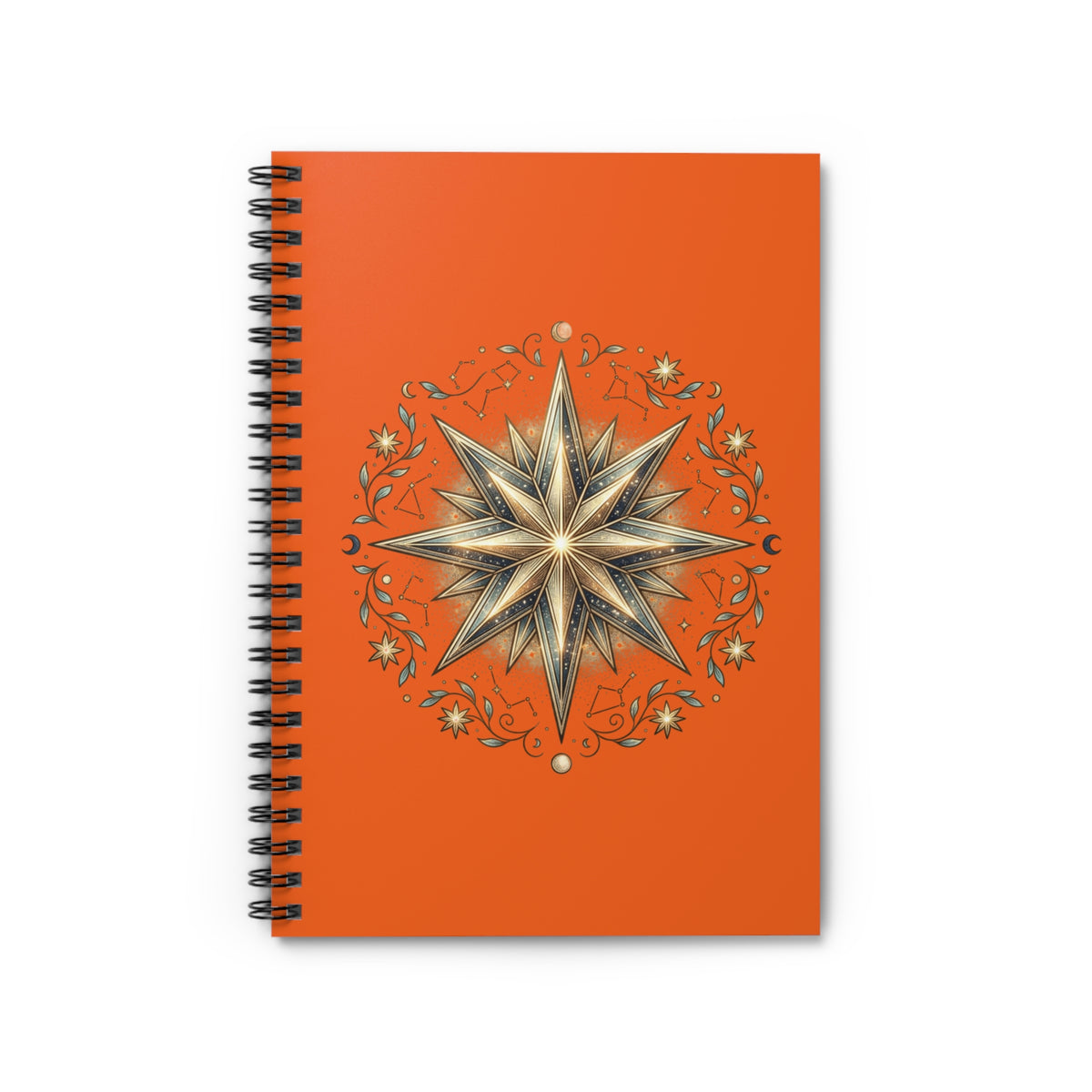 Star Print Orange Spiral Notebook - Ruled Line