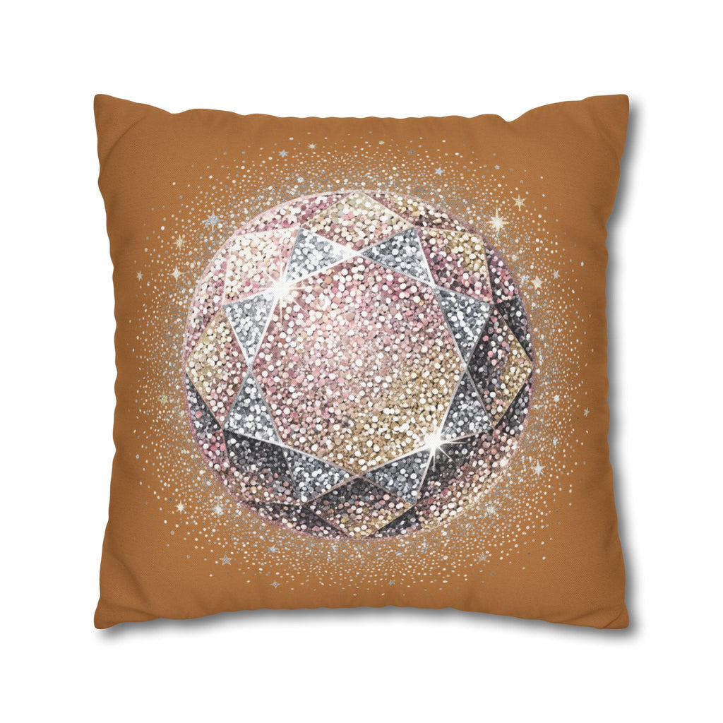 Glittery Light Brown Spun Polyester Square Pillowcase
