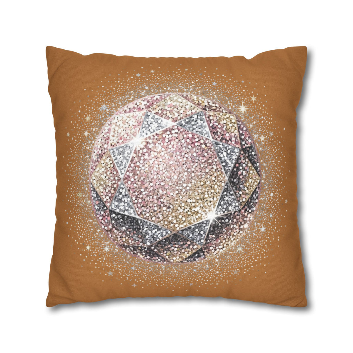 Glittery Light Brown Spun Polyester Square Pillowcase