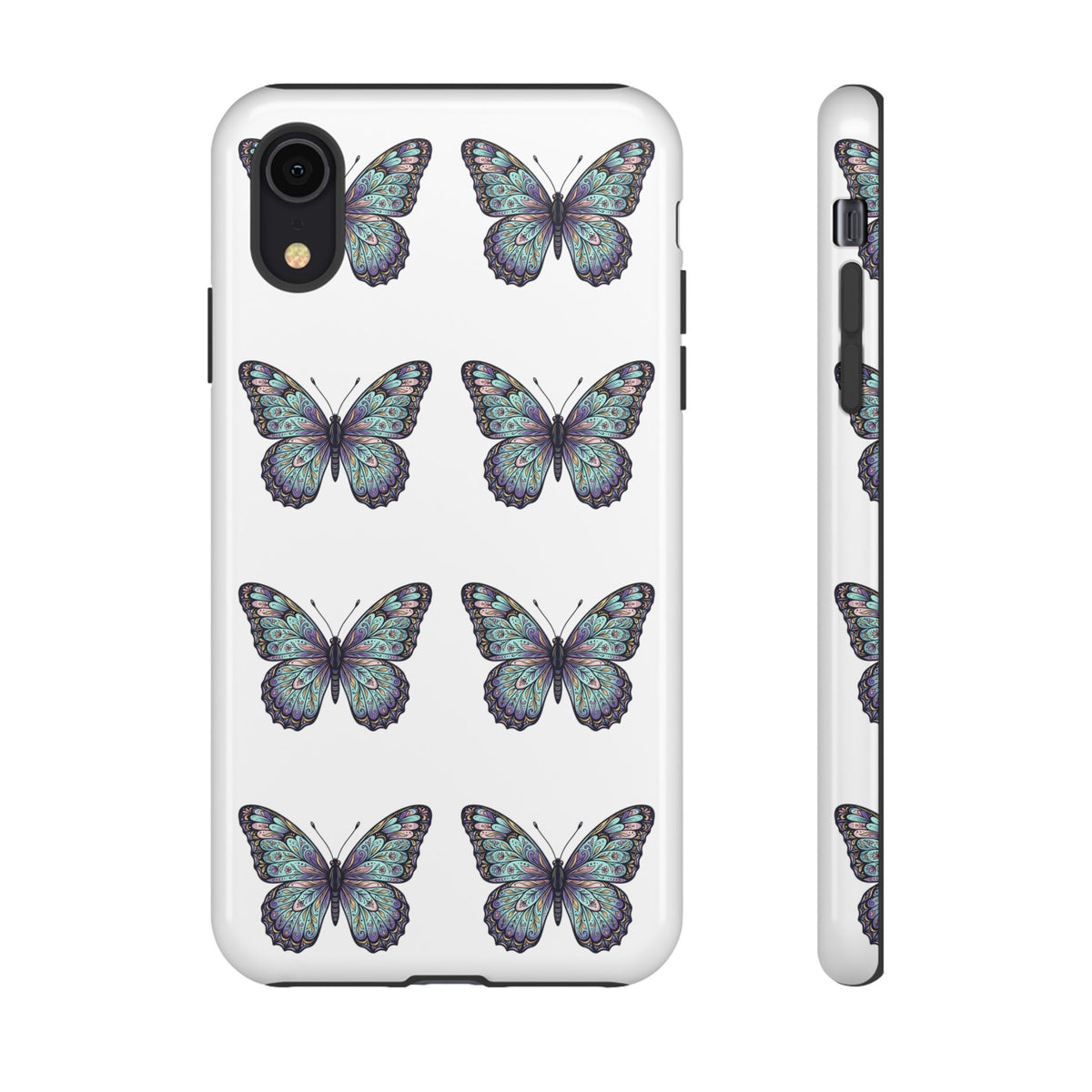 Butterfly Pattern Tough Phone Case — Vintage Teal Floral Protective Cover
