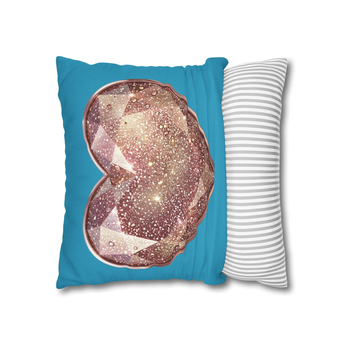 Sparkling Rose Crystal Heart Pillowcase — Decorative Square Throw Pillow Cover- Turquoise