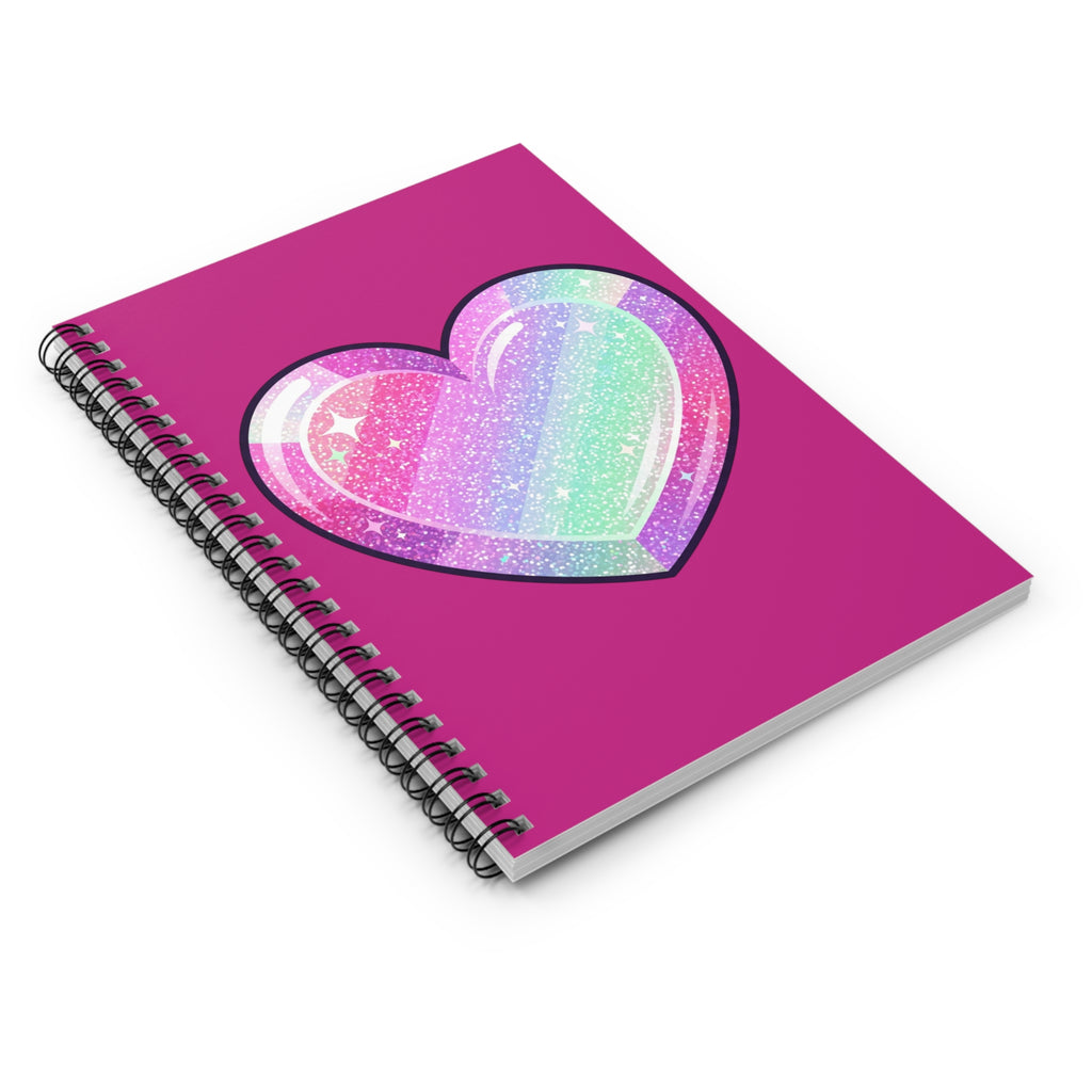 Glitter Rainbow Heart Spiral Notebook — Ruled Journal for Teens & Kids- Magenta