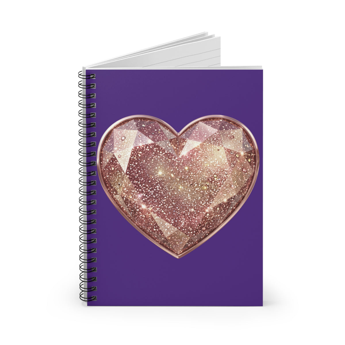 Purple Glitter Gem Heart Spiral Notebook — Ruled Journal for Teens & Gift- Dark Purple