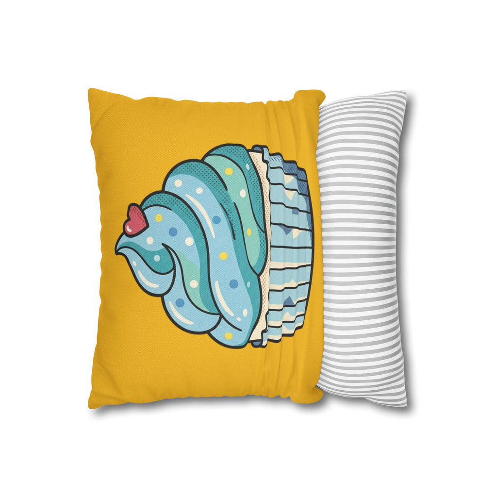Cute Blue Cupcake Decorative Pillowcase — Whimsical Dessert Accent for Kids’ Rooms & Bakeries- Yellow