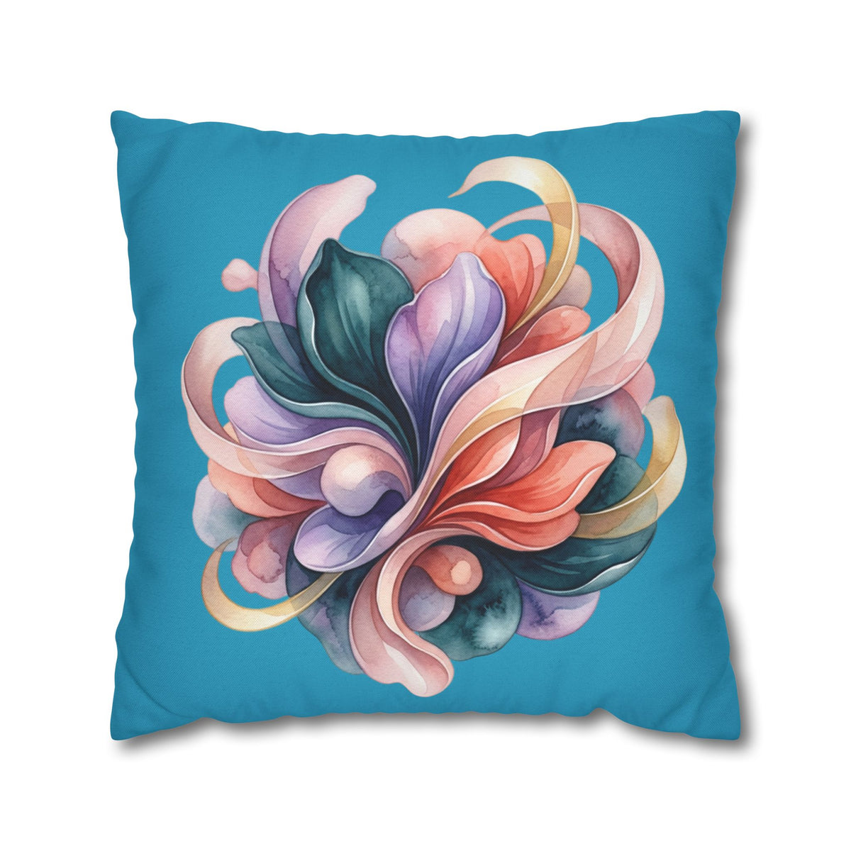 Floral Swirl Decorative Pillowcase — Colorful Abstract Blossom on Teal