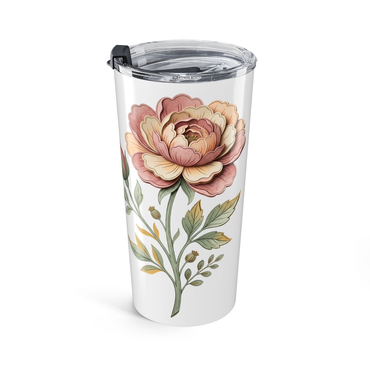 Floral Rose 20oz Tumbler — Vintage Pink Peony Travel Cup