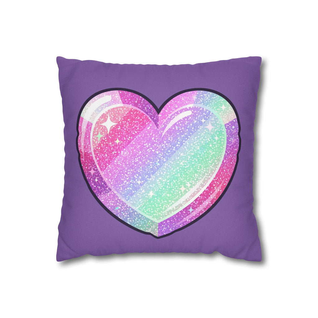 Pastel Glitter Heart Pillowcase Spun Polyester Square Pillowcase- Light Purple