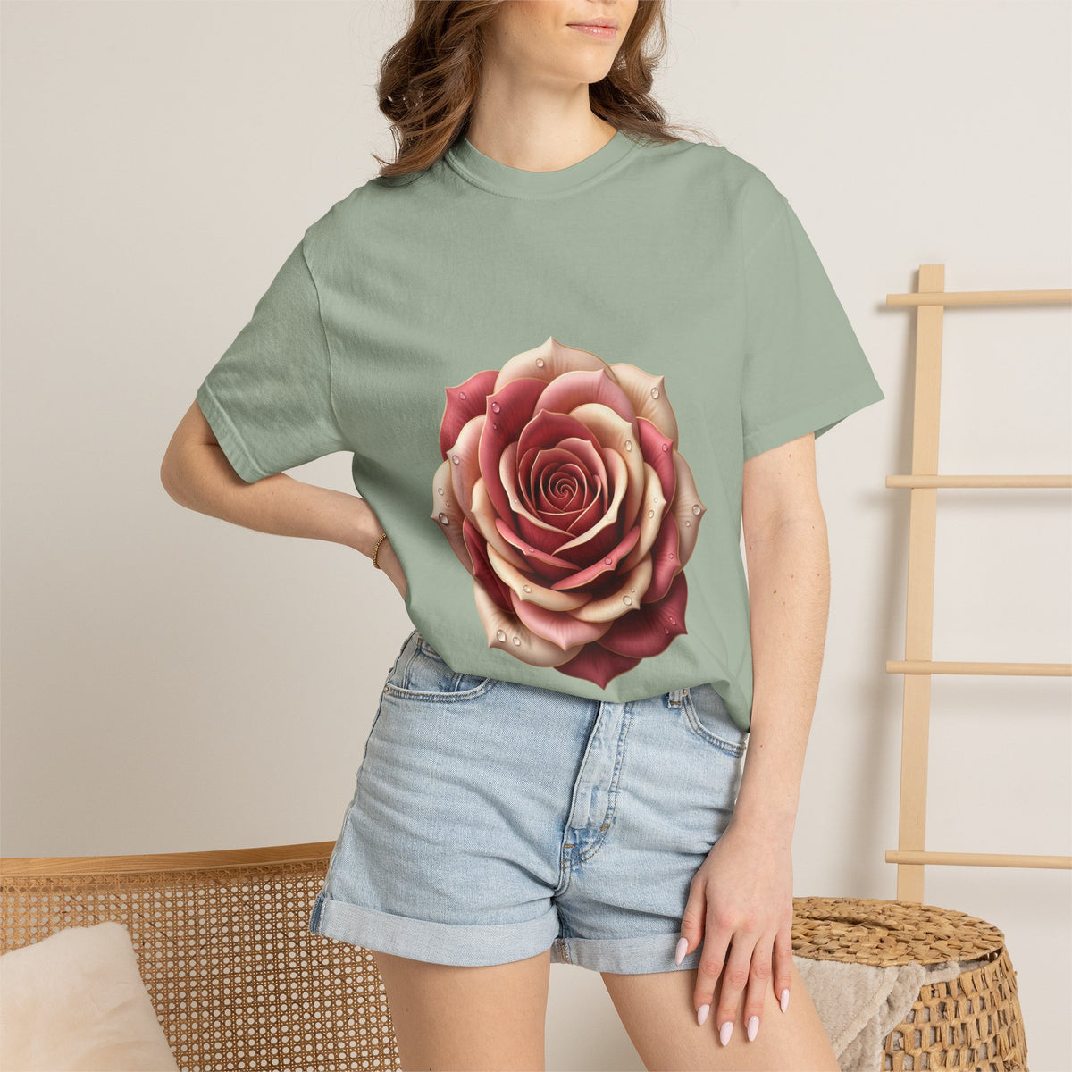 Rose Bloom Graphic T-Shirt — Realistic Pink Rose Floral Tee